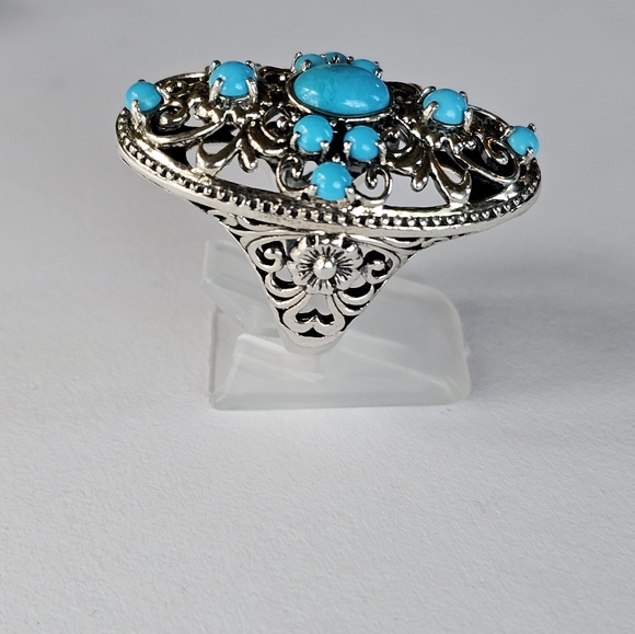 Designer Genuine Turquoise Ring Sterling Silver Sz 6-7! 💙 - Picture 2 of 6